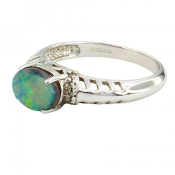 9ct white gold Opal / Diamond Ring size N